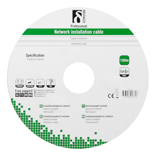 S/FTP Cat6a installation cable, for outdoor use, 100m, black