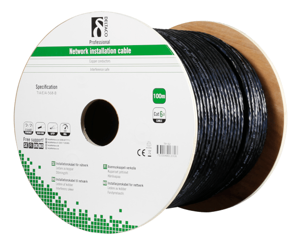 S/FTP Cat6a installation cable, for outdoor use, 100m, black