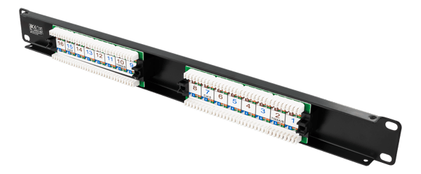 19" patch panel, 16+xRJ45, Cat6, UTP, 10Gbps, 1U