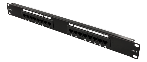 19" patch panel, 16+xRJ45, Cat6, UTP, 10Gbps, 1U