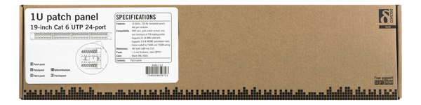 UTP patch panel 24xRJ45 Cat6 krone terminal 1U 19" black
