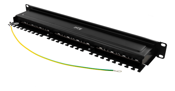 STP patch panel, 24xRJ45, Cat6a, 1U, 19", metal, black