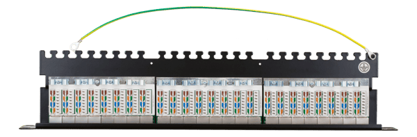 STP patch panel, 24xRJ45, Cat6a, 1U, 19", metal, black