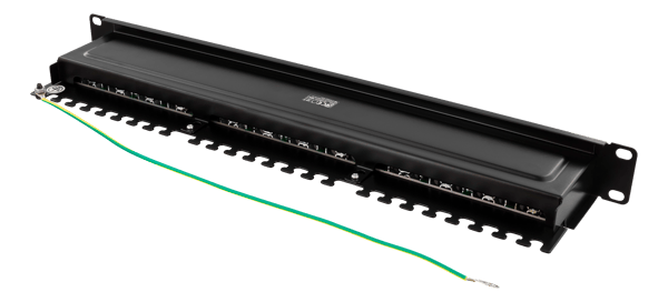 STP patch panel, 24xRJ45, Cat6, 1U, 19", metal, black