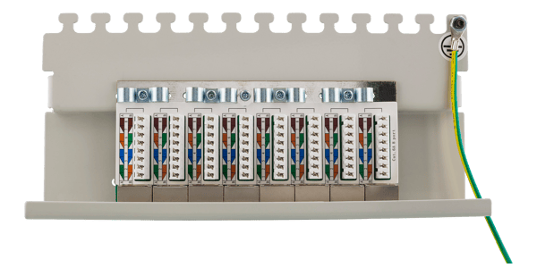 Patch Panel, 8xRJ45, Cat6a, wall-mountable, metal, grey