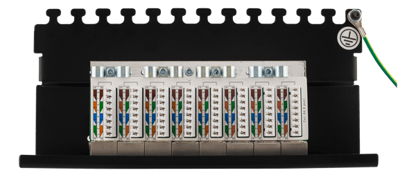 Patch Panel, 8xRJ45, Cat6a, wall-mountable, metal, black