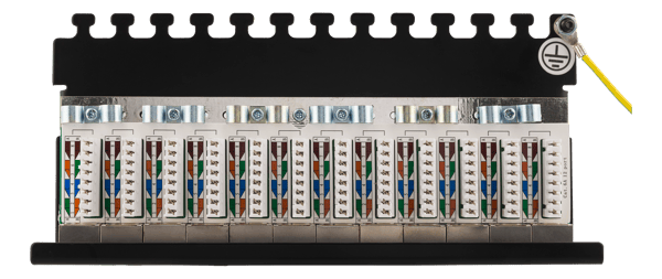 Patch Panel, 12xRJ45, Cat6a, wall-mountable, metal, black
