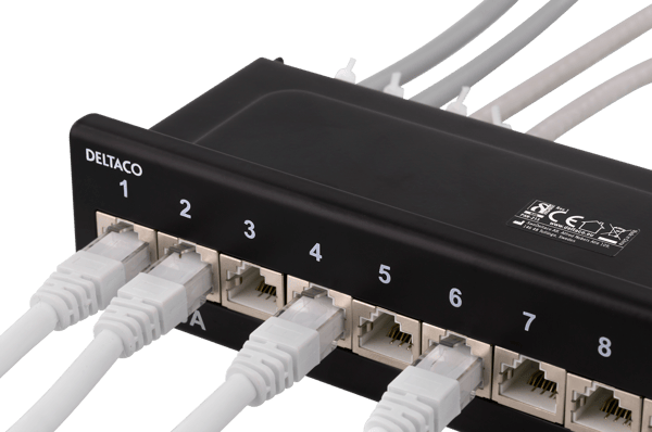 Patch Panel, 12xRJ45, Cat6a, wall-mountable, metal, black