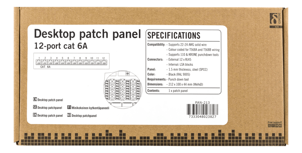 Patch Panel, 12xRJ45, Cat6a, wall-mountable, metal, black