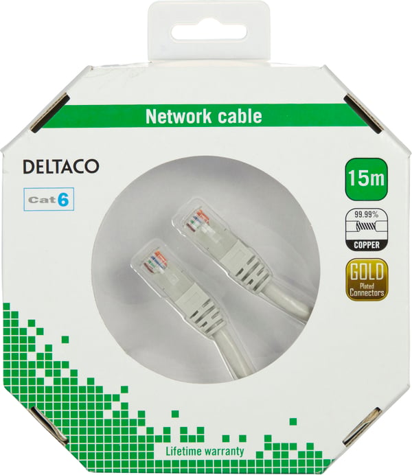 UTP Cat6 -kytkentäkaapeli, LSZH, 15m, harmaa