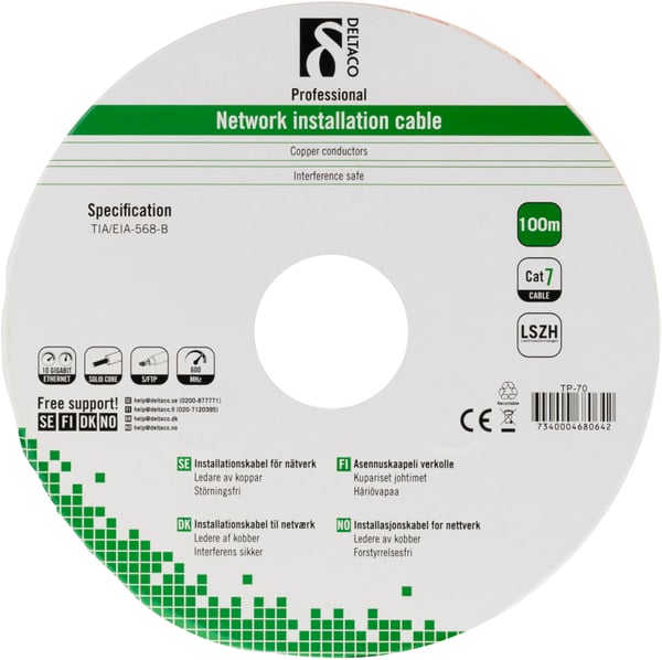 S/FTP Cat7 installation cable100m drum 600MHz, LSZH grey
