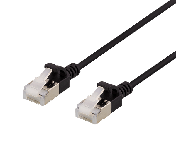 U/FTP Cat6a patch cable, slim 3.8mm in diameter 0.3m black