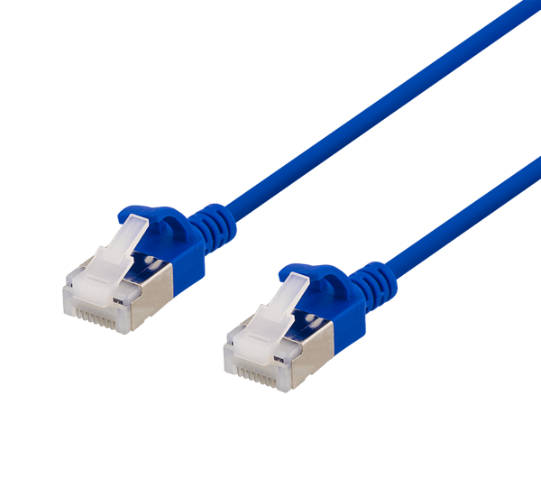 U/FTP Cat6a patch cable, slim, 3.8mm in diameter, 3m, blue