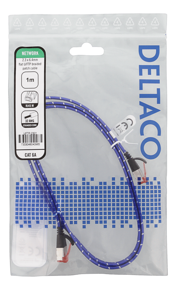 Tough Flat CAT.6A U/FTP Patch Cable, 28AWG, 1m, blue