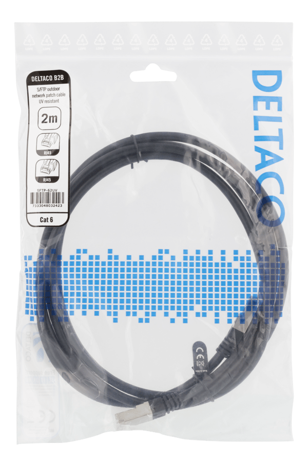 S/FTP Cat6 patch cable, 2m, 250MHz, UV resistant, black