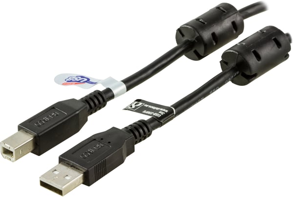 USB 2.0 cable Type A male Type B male ferrite cores 3m black