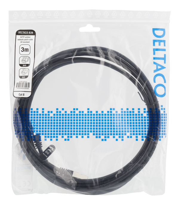 S/FTP Cat6 patch cable, UV resistant, 3m, black