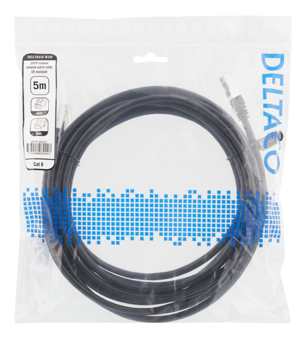 S/FTP Cat6 patch cable, 5m, 250MHz, UV resistant, black