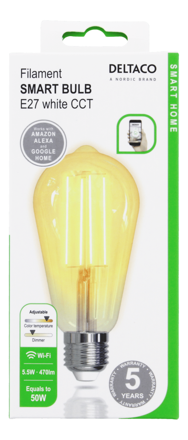 SMART H LED filament lamp E27 WiFI 2.4GHz 5.5W 470lm Dim