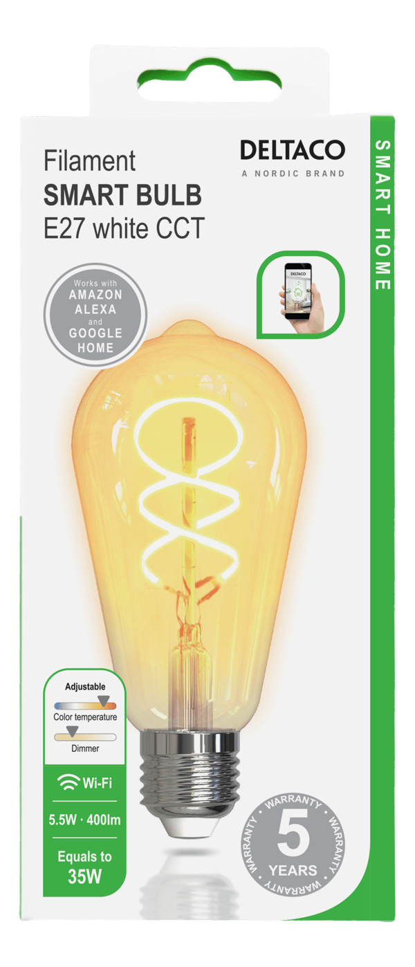 SMART H Spiral LED-filamentlampe E27 WiFI 2,4 GHz 470 lm Dimmbar
