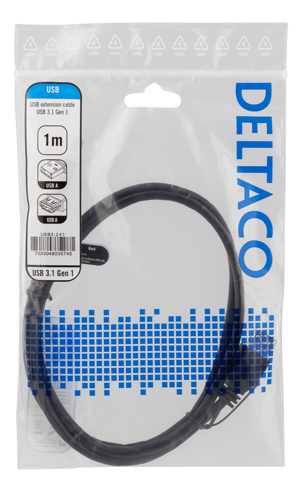 USB 3.1 Gen1 Extension cable 1m USBA male>USBA female black