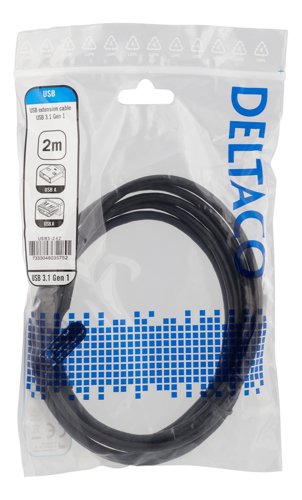 USB 3.1 Gen1 Extension cable 2m USBA male>USBA female black