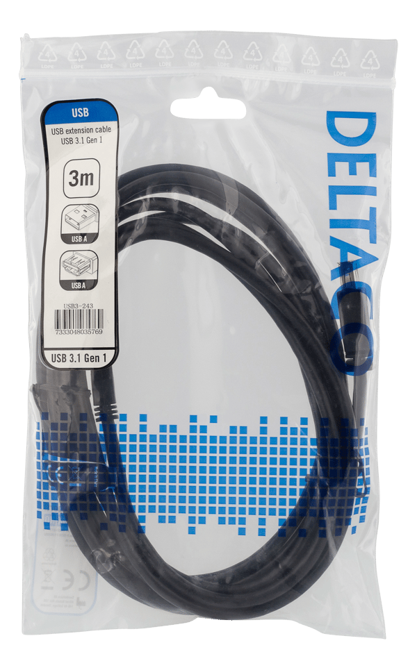 USB 3.1 Gen1 Extension cable 3m USBA male>USBA female black