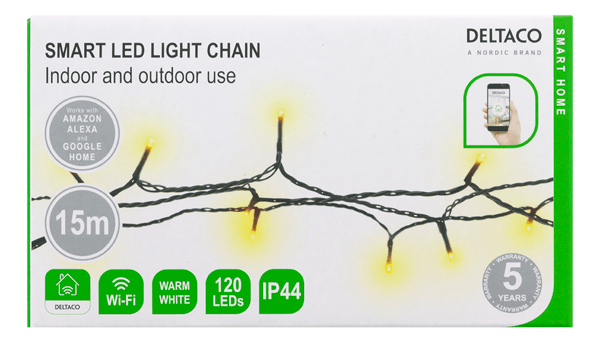 WiFi light chain, 15m, 120 led, adapter, IP44, WW