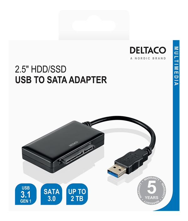 USB 5 Gbit/s to SATA 6 Gb/s adapter, for 2.5" HDD, black