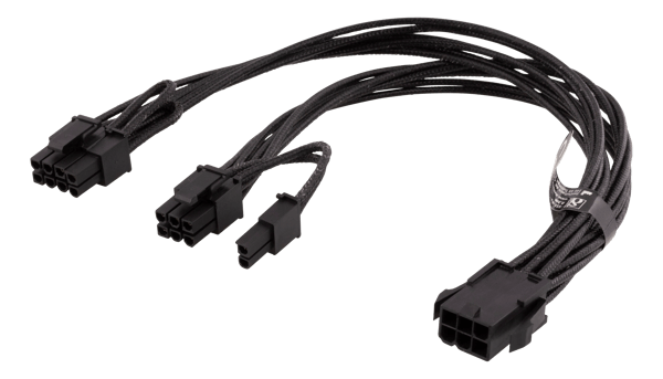 Internal PCIe power cable, 6-pin to 2x 8-pin, 0,3m, black