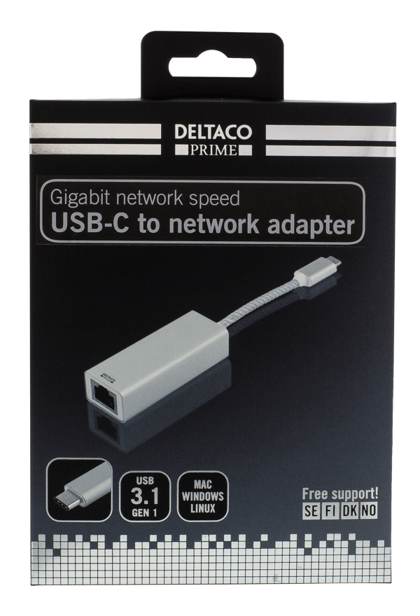 PRIME USB C Network Adapter, Gigabit, RJ45, aluminum, silver