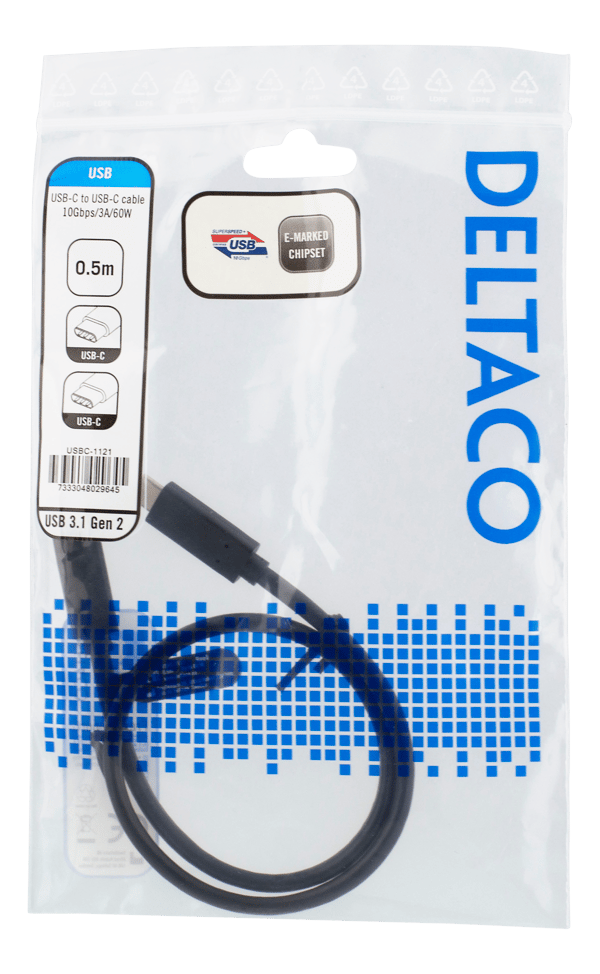 USB-C cable, 0.5m, USB 3.1 Gen 2, 10 Gbps, 60W, black