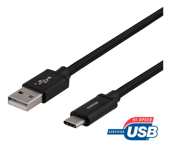 USB-A to USB-C cable, 2m, USB 2.0, braided, black