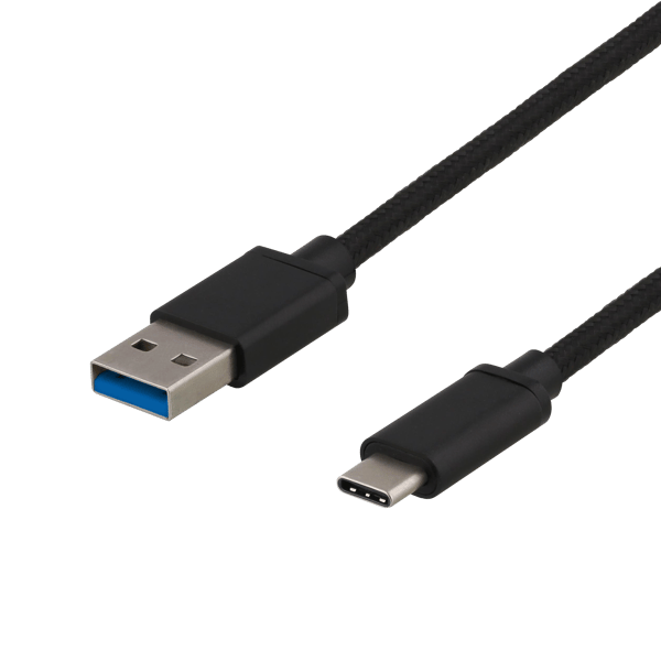 USB 3.1 Gen1 braided USB-A - USB-C cable, 1m, 3A 60W, black