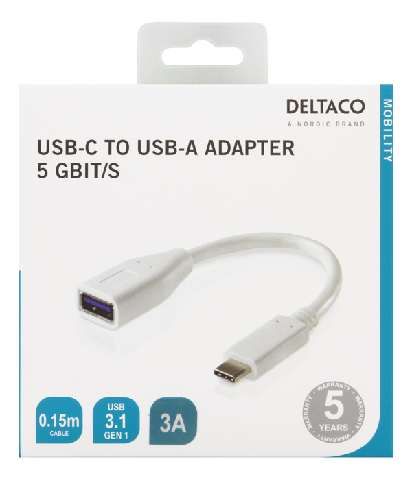 USBadapter USB 3.1 type C male type A female Gen 1 white