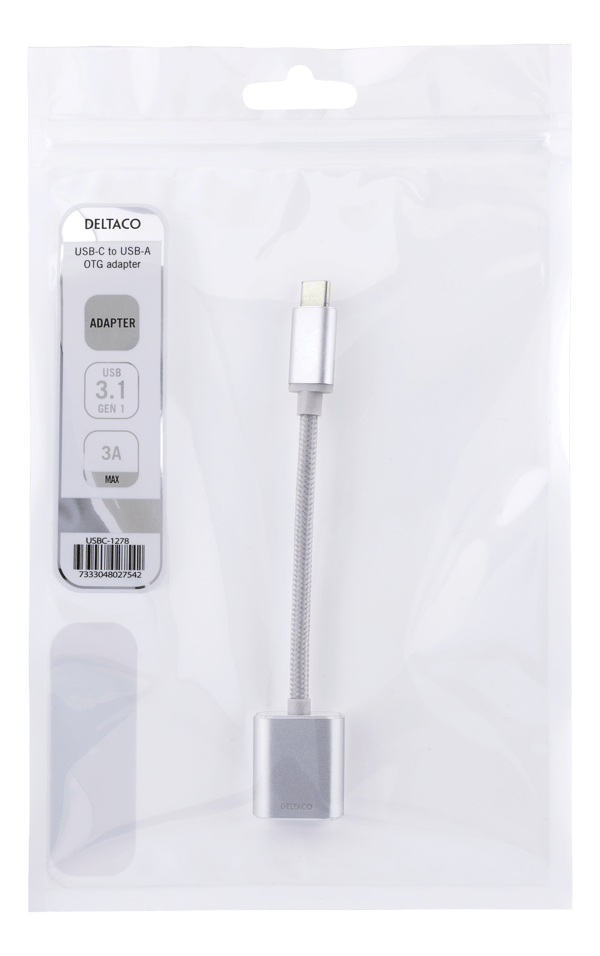 USB-C 3.1 Gen 1 to USB-A OTG adapter, alu, white bag, silver