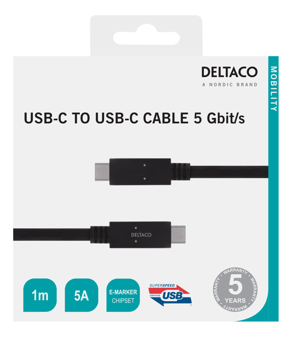 USB-C - USB-C cable, 5Gbit/s, 5A, 1M, black
