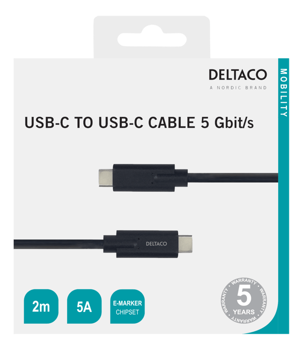 USB-C - USB-C cable, 5Gbit/s, 5A, 2M, black
