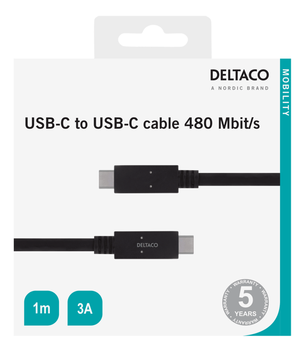 USB 2.0 cable, Type C - Type C, 1m, black