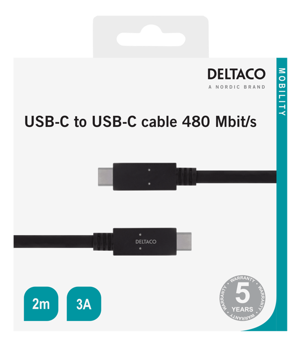 USB 2.0 cable, Type C - Type C, 2m, black