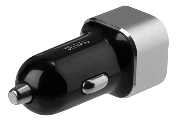 Biloplader med to USB-A porte, 17 W, sort/sølv