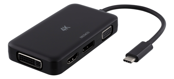 USB-C to HDMI/DP/DVI/VGA adapter, 4K, DP Alt Mode, black