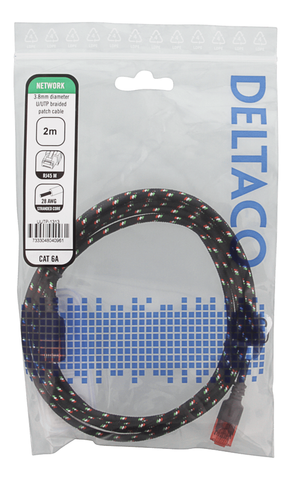 Tough Slim CAT.6A U/UTP Patch Cable, 28AWG, 3.8mm, 2m, black