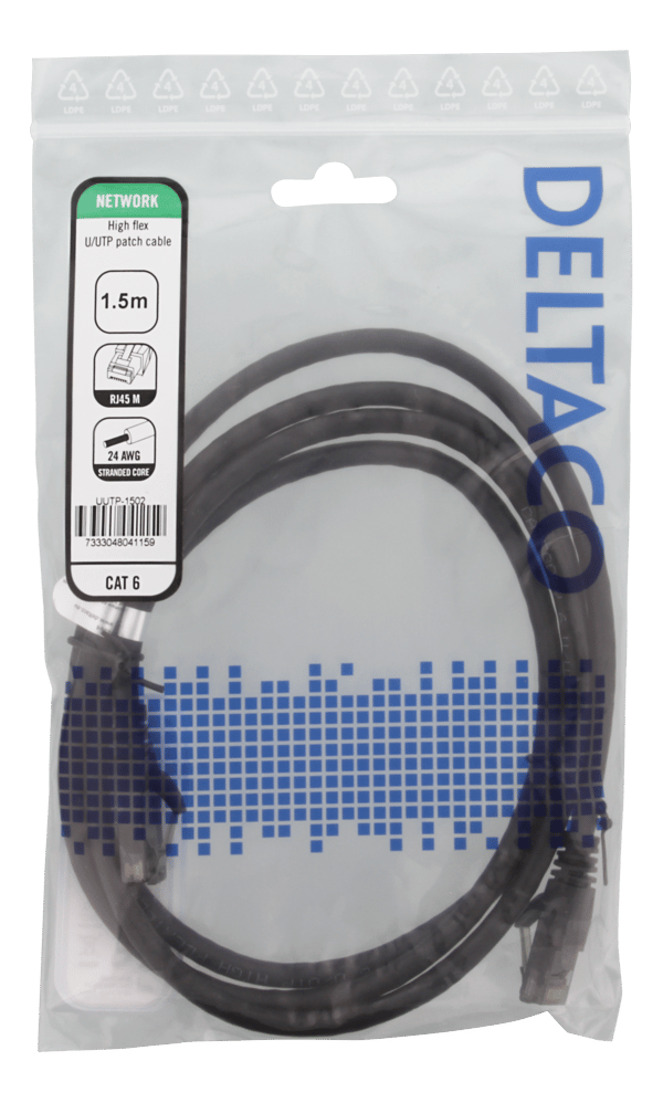 U/UTP High Flex Cat6, patch cable, 1,5m, TPE, black