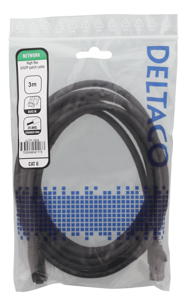 U/UTP High Flex Cat6, patch cable, 3m, TPE, black