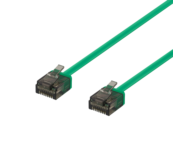 U/UTP Cat6a patch cable, flat, 0.5m, 1mm thick, green