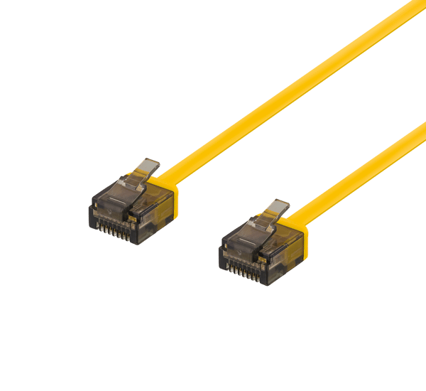 U/UTP Cat6a patch cable, flat, 1m, 1mm thick, yellow