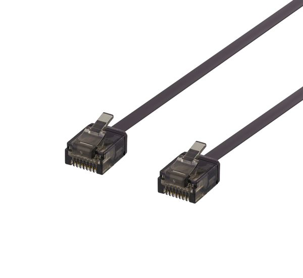U/UTP Cat6a patch cable, flat, 5m, 1mm thick, black