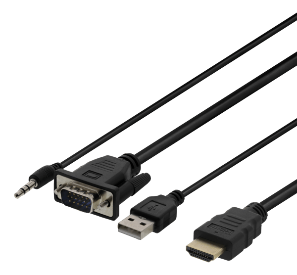 VGA & Audio, HDMI cable, USB powered, 2m, black