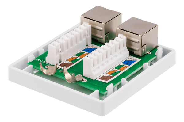 Shielded network socket, Surface UTP 2xRJ45, Cat6, white